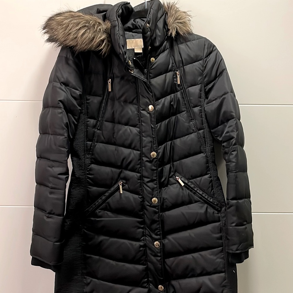 Michael Kors black puffer coat long